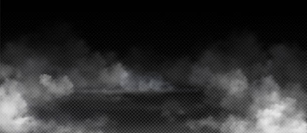 illustrazioni stock, clip art, cartoni animati e icone di tendenza di nebbia, fumo, nuvole bianche di smog sul pavimento, nebbia, foschia - isolated on black illustrations