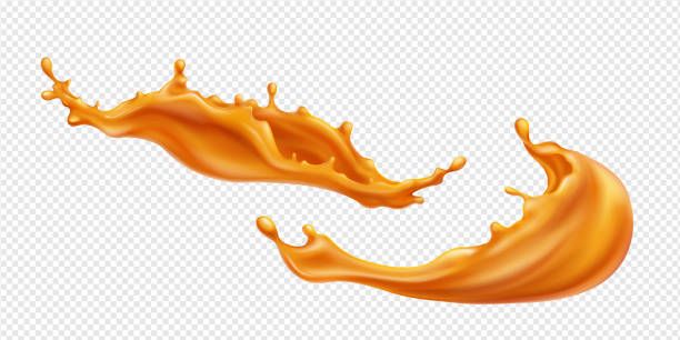 Caramel splash, sweet liquid candy swirls, waves Caramel splash, sweet liquid candy swirls, wave splashing with droplets. Isolated brown melt toffee syrup stream with splatters dynamic motion for ads promo design, Realistic 3d Vector illustration wave png stock illustrations