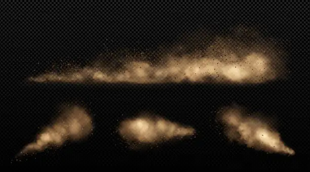 Vector illustration of Sand clouds, car, sandstorm or dust dirty smoke