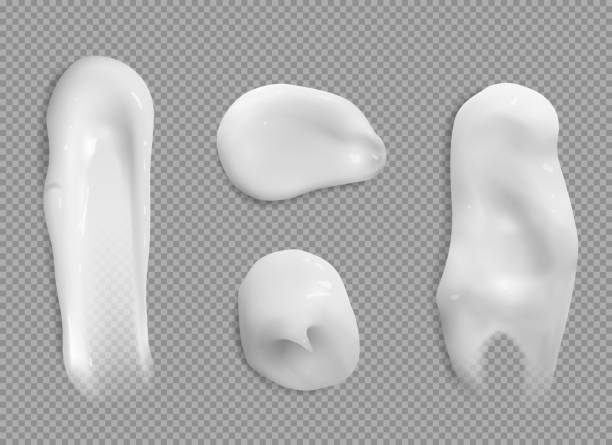White cream smear bubbles cosmetic product strokes White cream smear bubbles, cosmetics beauty skin care product strokes isolated on transparent background, foundation, milk, lotion, shaving foam smooth drop texture, Realistic 3d vector illustration cream stock illustrations