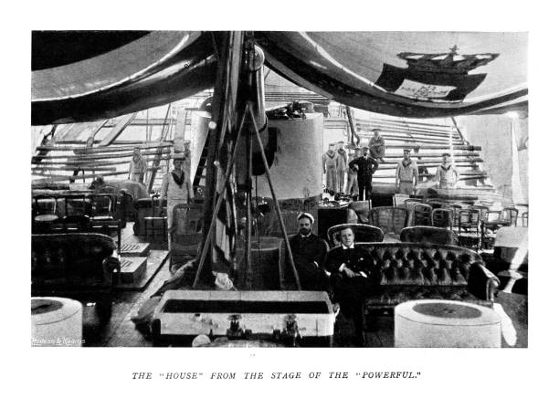 istock 19th century illustrations British Royal Navy theatricals; stage set for performance on HMS Powerful; The Navy & Army Illustrated 1899 1450094555