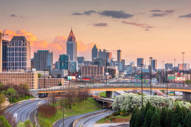 Atlanta, Georgia, USA Downtown Skyline at Dusk Atlanta, Georgia, USA downtown skyline on a spring evening. atlanta georgia stock pictures, royalty-free photos & images