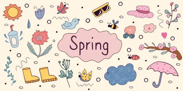 Vector illustration of Colored set on a spring theme