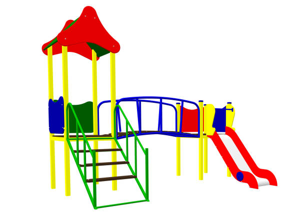 istock Playground with slide and tube in the park. Cartoon vector illustration. 1450100248