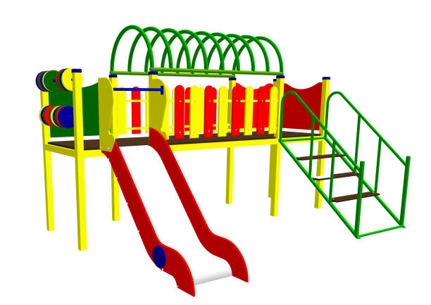 istock Playground with slide and tube in the park. Cartoon vector illustration. 1450100324