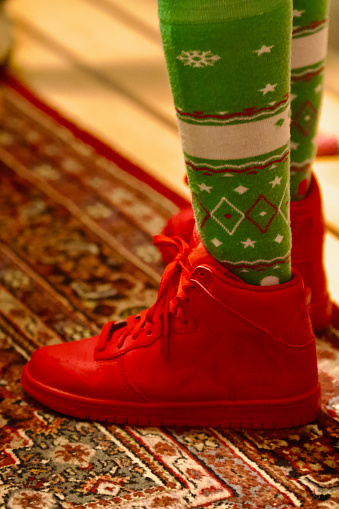 Decorative Christmas Socks with Red Running Shoes