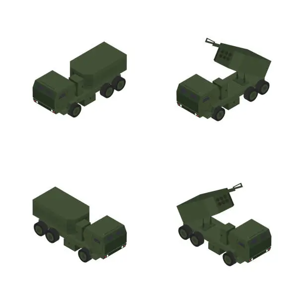 Vector illustration of Highly mobile artillery missile system, 3D vector illustration.