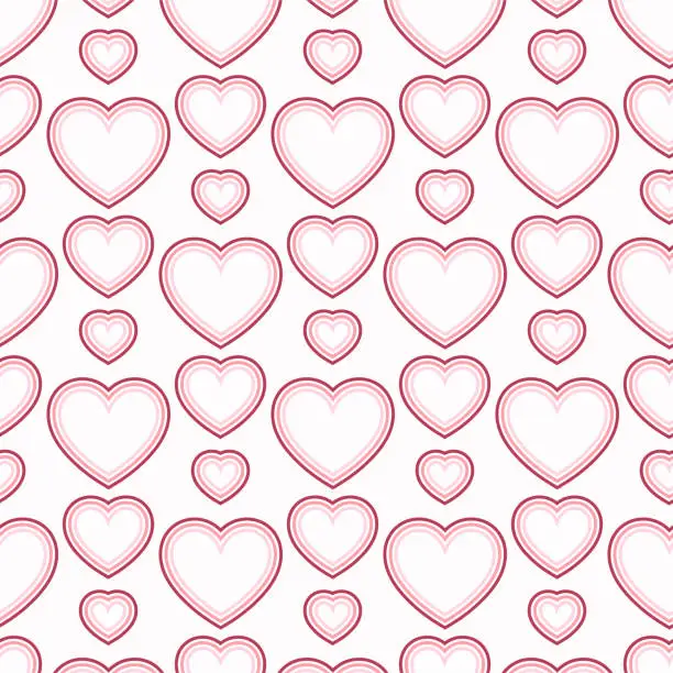 Vector illustration of Seamless pattern of heart outlines in pink nuances on isolated background.