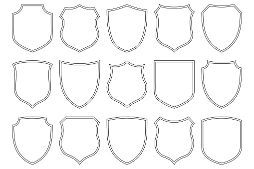 Collection of shields sihouettes. Set of emblems for logo design. Vector illustration.