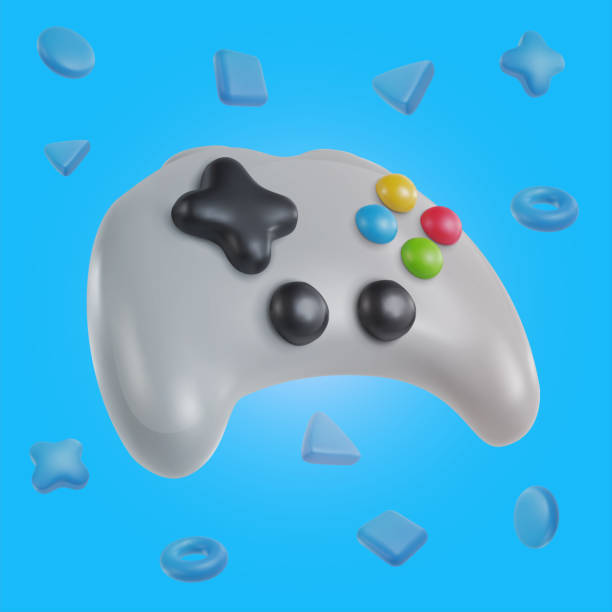 istock 3d realistic game controller with geometric shapes in minimal funny cartoon style. Modern design element on color background. Vector illustration or icon gamepad. 1450116455