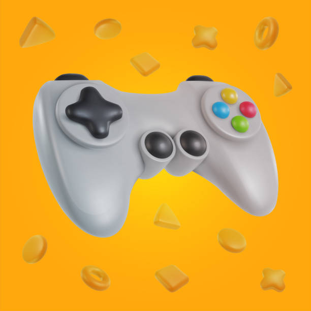 istock 3d realistic game controller with geometric shapes in minimal funny cartoon style. Modern design element on color background. Vector illustration or icon gamepad. 1450116464