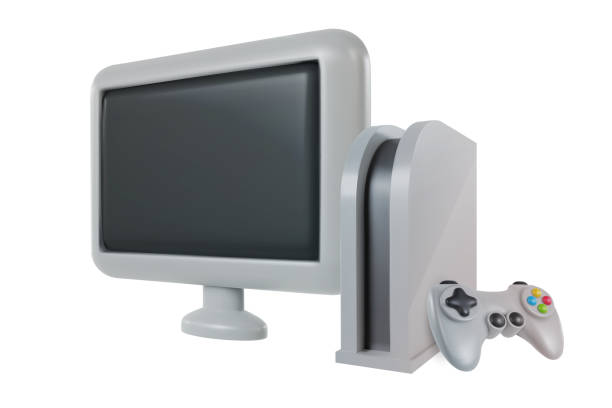 istock 3d realistic game console with controller and monitor or tv screen in minimal funny cartoon style. Modern design element on white background. Vector illustration or icon gamepad. 1450116538