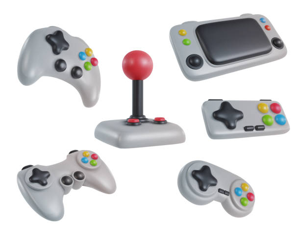 istock Set of 3d realistic game controller in minimal funny cartoon style. Collection modern design element isolated on white background. Vector illustration or icon gamepad. 1450118327