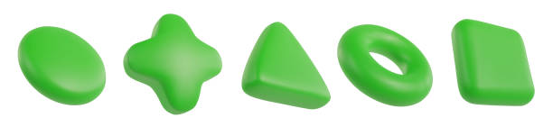 istock Set of 3d cartoon green simple geometric shapes in realistic soft style. Collection minimal form on white background. Vector illustration. 1450118347