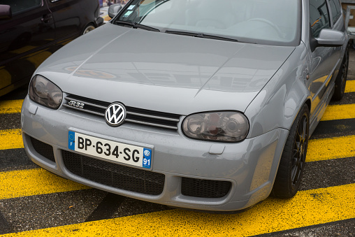 Mulhouse - France - 10 November 2022 - Front view of grey Volkswagen golf R32 parked in the street