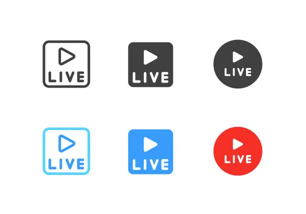 Vector illustration of Live Play Button Icons. Editable Stroke.