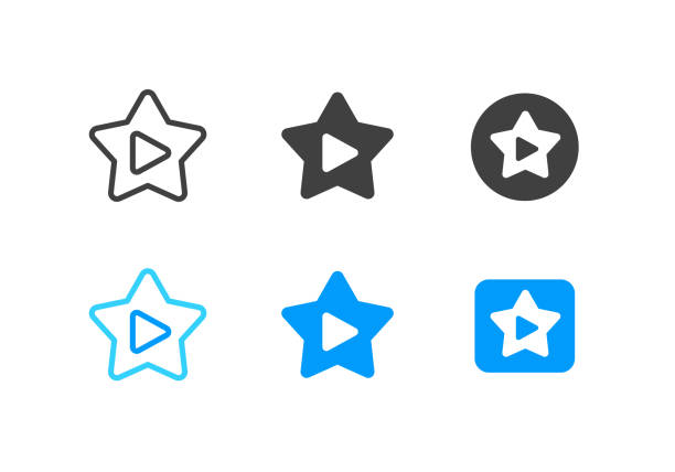 Star with Play Button Icons. Editable Stroke. Star with play button. Icons in different styles. Editable Stroke. Vector illustration. divergent movie review stock illustrations