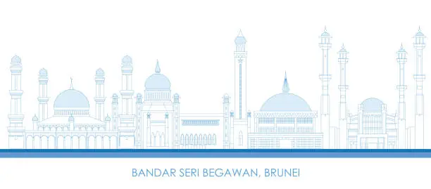 Vector illustration of Outline Skyline panorama of city of Bandar Seri Begawan, Brunei
