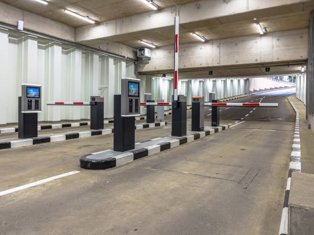istock Barrier at Entrance and Exit of a car Parking garage 1450124816