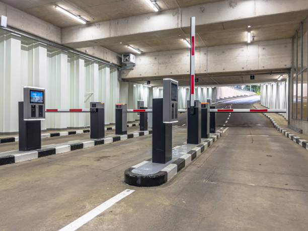 istock Barrier at Entrance and Exit of a car Parking garage 1450124989