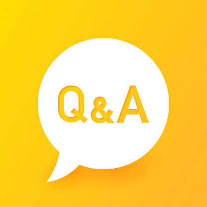 Question Mark Banner. Q&A Banner Design. Vector On Isolated Yellow Background. Q&A Concept - White Speech Bubble With Sitting Over Yellow Background.