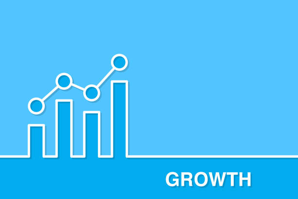 illustrations, cliparts, dessins animés et icônes de concepts de croissance avec graphique linéaire sur fond bleu - spreadsheet improvement analyst graph