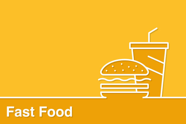 illustrations, cliparts, dessins animés et icônes de concepts de restauration rapide avec hamburger sur fond jaune - burger hamburger cheeseburger fast food