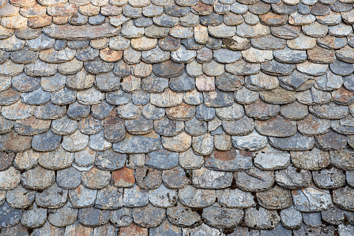 Texture of old rounded tiles on a roof