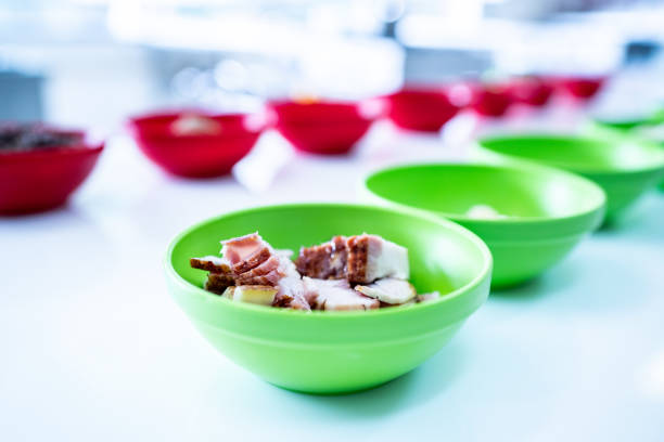 Bowl of bacon in a commercial kitchen