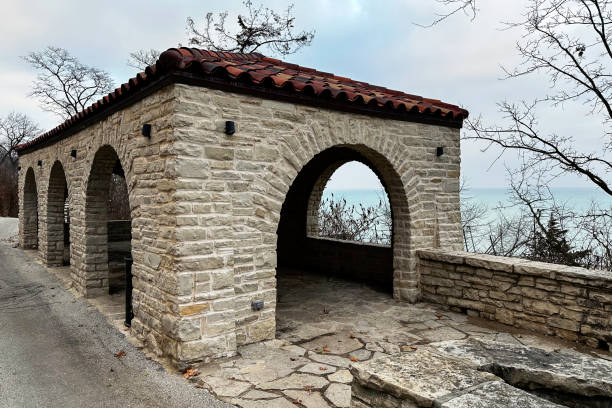 Stone shelter with arched windows