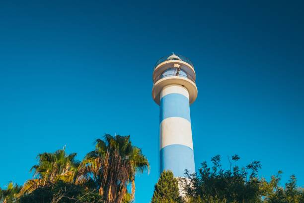 A low-angle shot of a lighthouse in Torre del Mar, Spain