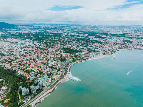 Drone view of Small seaside town. Cascais, Portugal