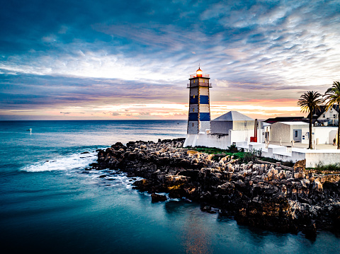 View of Santa Marta lighthouse in Cascais, Portugal
