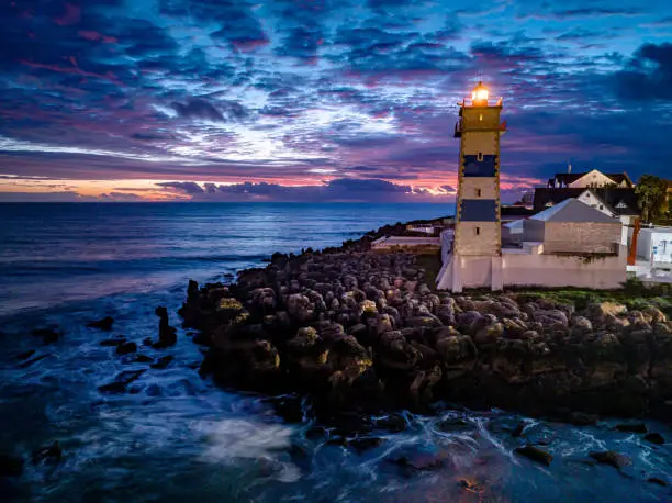 View of Santa Marta lighthouse in Cascais, Portugal