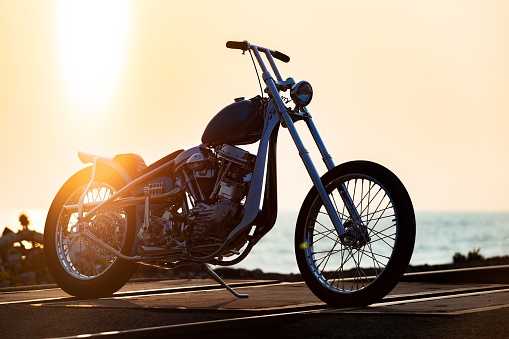 Ventura, United States – December 01, 2022: The Harley Davidson Panhead at sunset