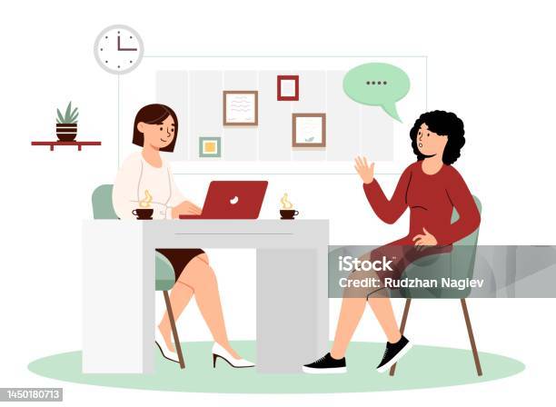 Interview Computer Cartoon Job Interview Concept Stock Illustration - Download Image Now - Job ...