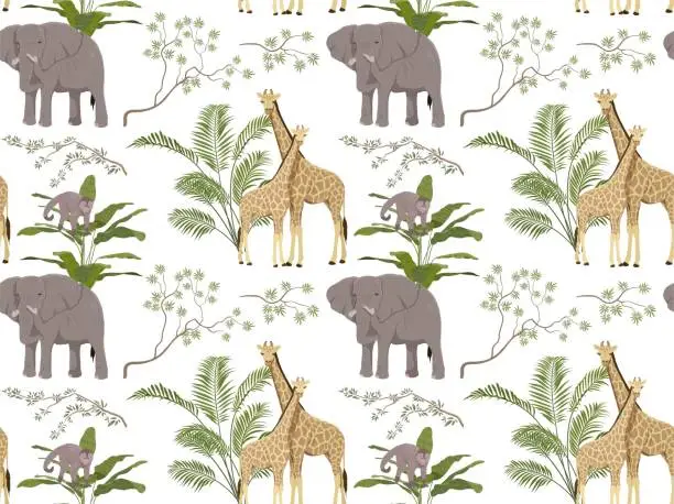 Vector illustration of Jungle animal wallpaper seamless pattern