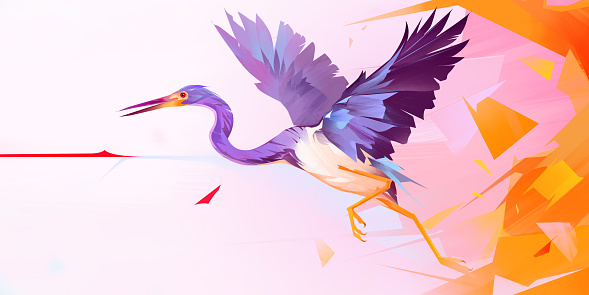 art bright bird heron on a stylized background
