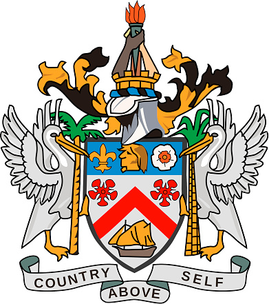 Coat of arms of the Federation of Saint Kitts and Nevis in the Caribbean.