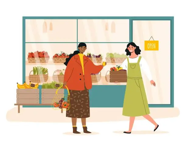 Vector illustration of Shop with wegetables and fruits