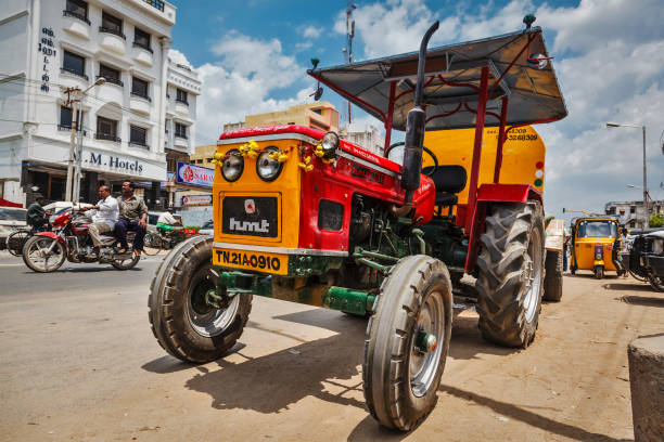 Kanchipuram, India - September 12, 2009: Wheeled tractor in indian street
