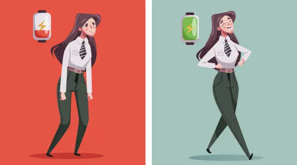 Vector illustration of Sad and happy, tired and energy people office workers characters design element concept illustration