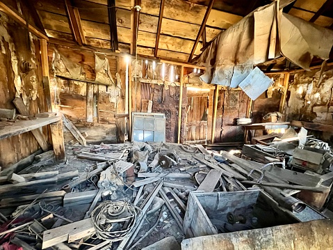 Interior of one of Bodie houses. Bodie is a ghost town in the Bodie Hills east of the Sierra Nevada, it became a boom town in 1876 (146 years ago) after the discovery of a profitable line of gold; by 1879 it had a population of 7,000–10,000.