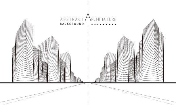 Abstract Architectural Modern Urban Line Drawing. - ilustração de arte vetorial