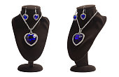 Heart shaped blue pendant and earrings