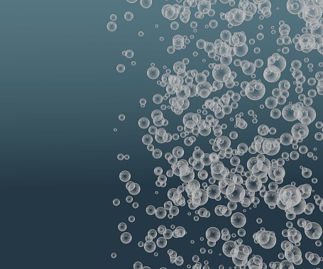 Microbubbles or Nanobubbles are neutrally buoyant and can remain suspended in water for weeks without rising to the surface and off gassing 3d rendering