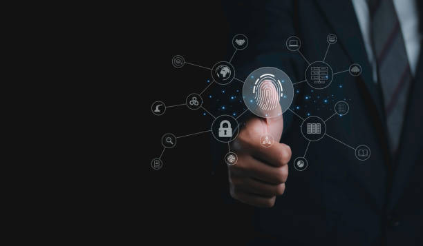 istock Fingerprint scanner futuristic digital processing of biometric identification. 1450219485