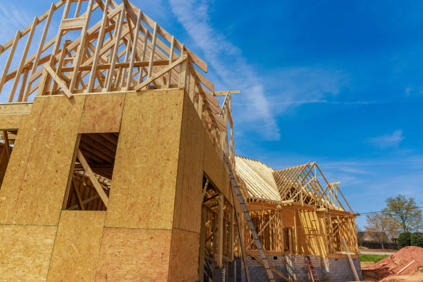 istock In the process of constructing house, beams are being framed. 1450226964