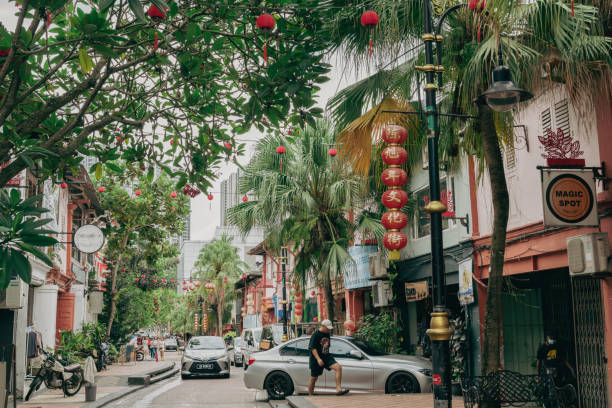 Jalan Tan Hiok Nee, old cafe restaurant shopping street in Johor Bahru, Malaysia Johor Bahru, Malaysia - October 25, 2022 : Jalan Tan Hiok Nee, old cafe restaurant shopping street johor photos stock pictures, royalty-free photos & images