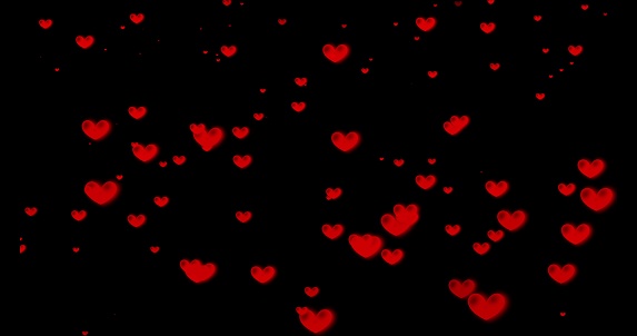 Illustration material of many red hearts (black background)